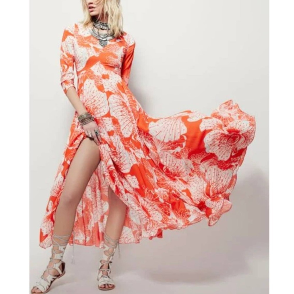 Free People Orange and White Maxi Dress